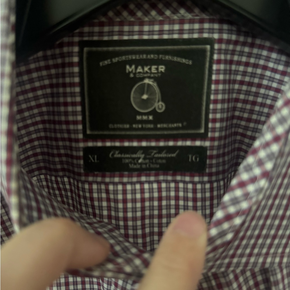 Maker & Company Men's Burgundy Checkered Casual Shirt